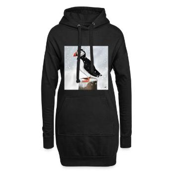 Gemalter Papageitaucher im Schnee Vogel Design - Hoodie-Kleid - Schwarz - Vorne