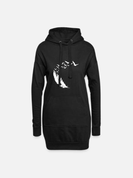 Feather - Birds - Flocks of Birds - Abstract Art - Hoodie Dress - black