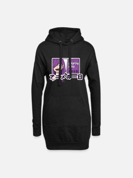 Happy day with anime - Hoodie Dress - black