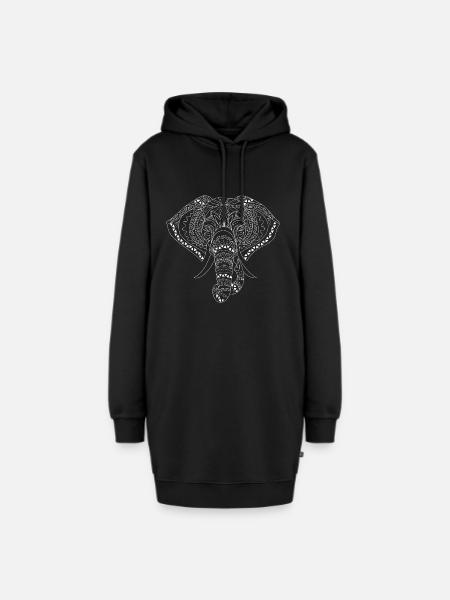 Elefant Ethno - Hoodie-Kleid - Schwarz