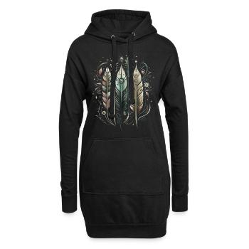 Bunte Federn, Boho, Ethno, Style, Indianer, Muster - Hoodie-Kleid - Schwarz - Vorne