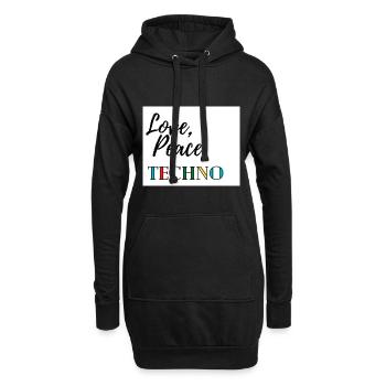 Love, Peace, Techno - Hoodie-Kleid - Schwarz - Vorne