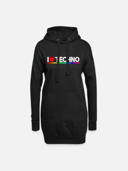 I love Techno - Hoodie Dress - black