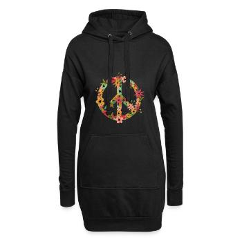 Peace Hippie Flower Power - Hoodie-Kleid - Schwarz - Vorne