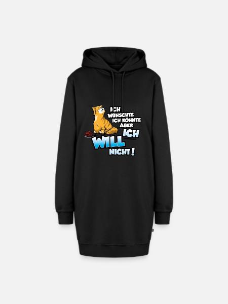 Ich wünschte ich könnte aber ich will nicht Katze - Hoodie-Kleid - Schwarz