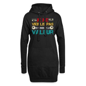 Je ne vieillis pas, je prends de la valeur - Sweat-shirt à capuche long Femme - noir - Devant