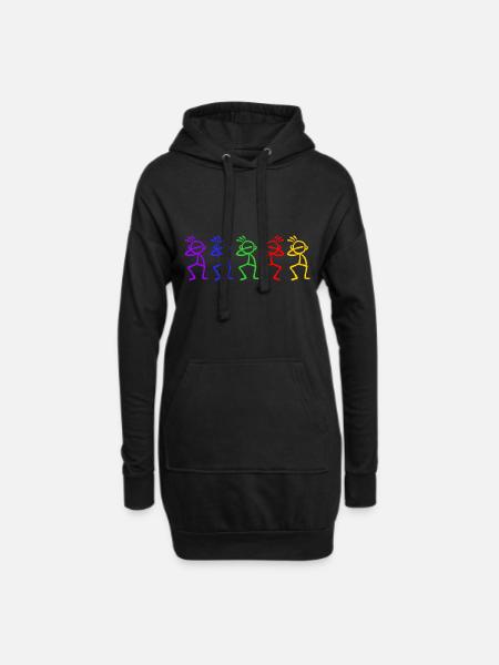 Dabbing 5 Strichmännchen Regenbogen Farbe - Hoodie-Kleid - Schwarz