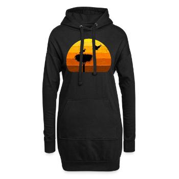 Cigogne, Nid, Cigognes, Vol d’oiseau au coucher du soleil - Sweat-shirt à capuche long Femme - noir - Devant