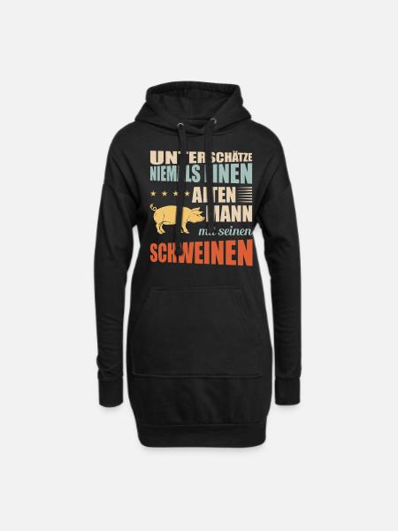 Schweine | Lustiger Schweinebauer Spruch - Hoodie-Kleid - Schwarz
