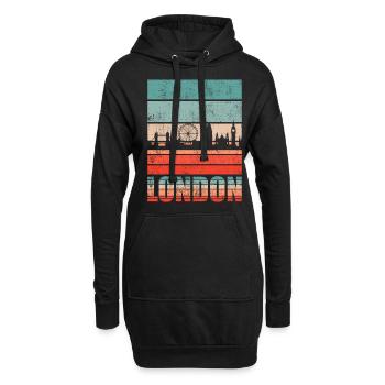 London Retro Skyline - Hoodie-Kleid - Schwarz - Vorne