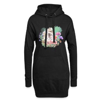 Bulldogge Cottagecore Wasserfarben Blumen - Hoodie-Kleid - Schwarz - Vorne