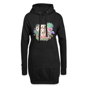 Dackel Cottagecore Wasserfarben Blumen - Hoodie-Kleid - Schwarz - Vorne