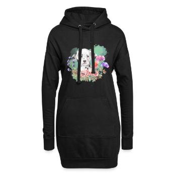 Dalmatiner Welpe Cottagecore Wasserfarben Blumen - Hoodie-Kleid - Schwarz - Vorne