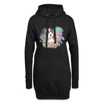 Basset Hound Welpe Cottagecore Wasserfarben Blumen - Hoodie-Kleid - Schwarz - Vorne