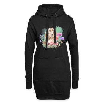 Cocker Spaniel Cottagecore Wasserfarben Blumen - Hoodie-Kleid - Schwarz - Vorne