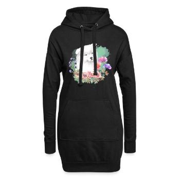 Samojede Cottagecore Wasserfarben Blumen - Hoodie-Kleid - Schwarz - Vorne
