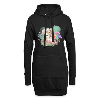 Labrador Welpe Cottagecore Wasserfarben Blumen - Hoodie-Kleid - Schwarz - Vorne