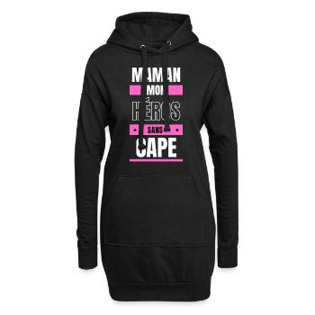 maman mon héros sans cape - Sweat-shirt à capuche long Femme - noir - Devant