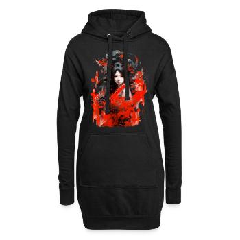 Chinesische Anime-Malerei - Hoodie-Kleid - Schwarz - Vorne
