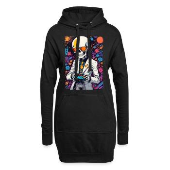 Retro Gamer Skelett mit Controller Konsolenspiele - Hoodie-Kleid - Schwarz - Vorne