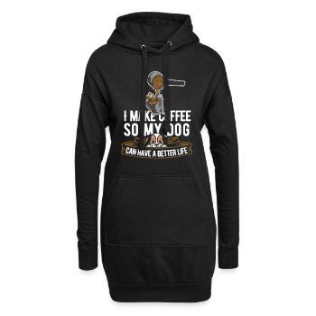 Barista Kaffee Hund - Hoodie-Kleid - Schwarz - Vorne
