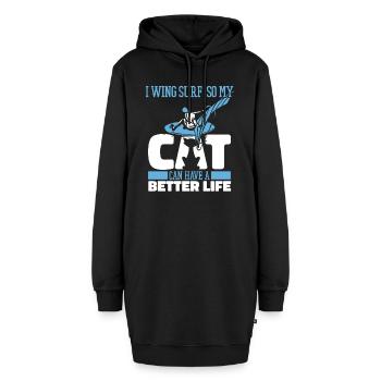 Wing Surf Wing Foil Katze - Hoodie-Kleid - Schwarz - Vorne