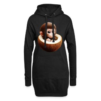 Affe in einer Kokosnuss - Hoodie-Kleid - Schwarz - Vorne
