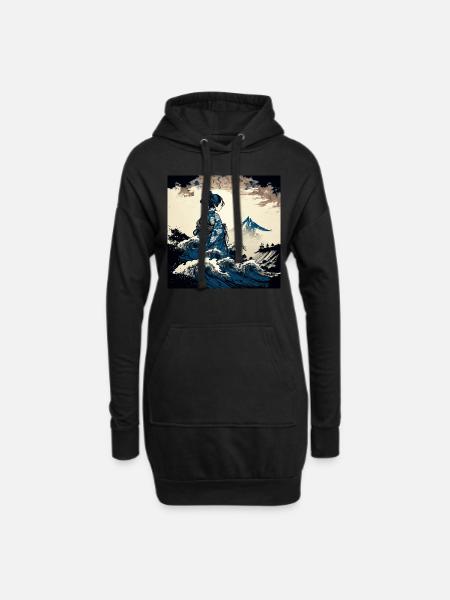 Beautiful Goddess of the sea Hokusai Style 3 - Hoodie Dress - black
