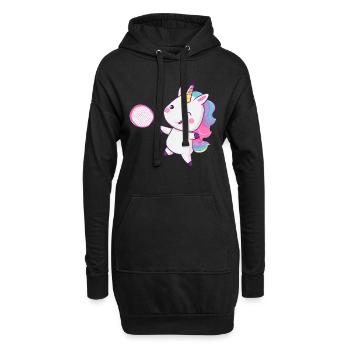 Einhorn Tennis Badminton zwinkert - Hoodie-Kleid - Schwarz - Vorne