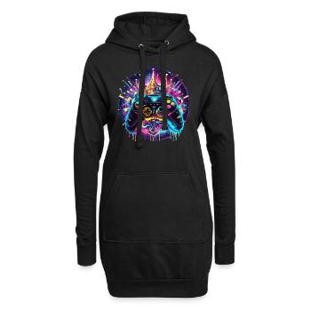 Synthwave Gamer Controller with Crown - Hoodie Dress - black - Front