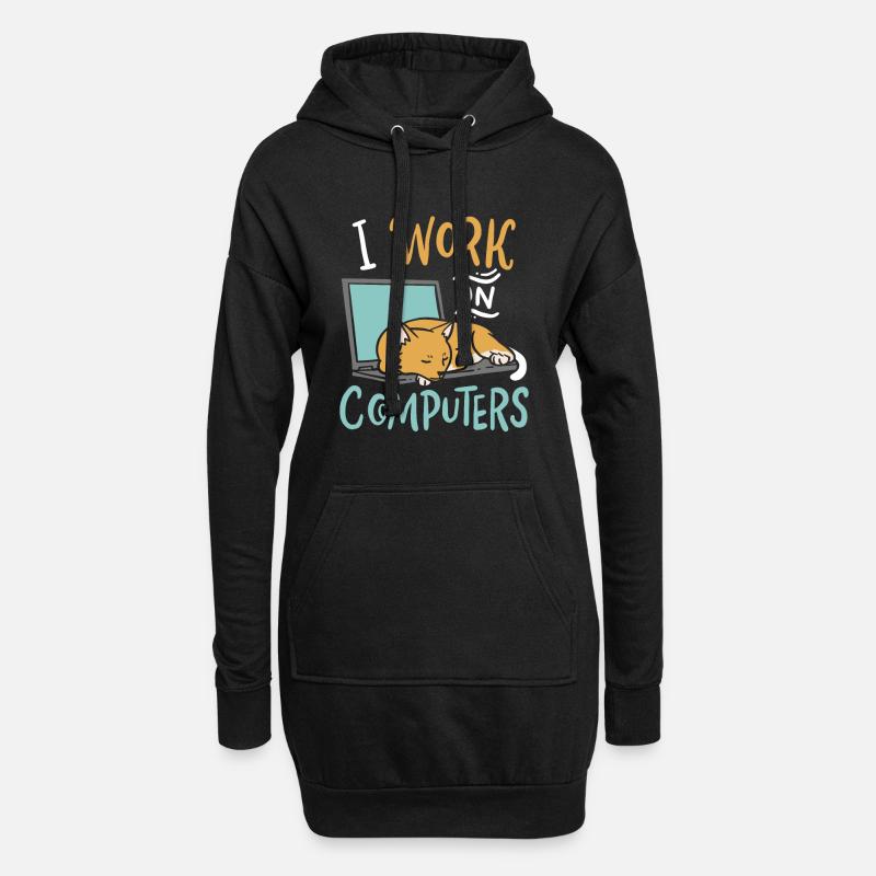 I Work on Computers Cat IT Developer Shirt - Hoodie Dress - black