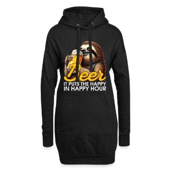 Happy Hour Bier Faultier Geschenk - Hoodie-Kleid - Schwarz - Vorne