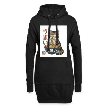Kawaii Cat Mange des Ramen – Umai Japan Rétro - Sweat-shirt à capuche long Femme - noir - Devant