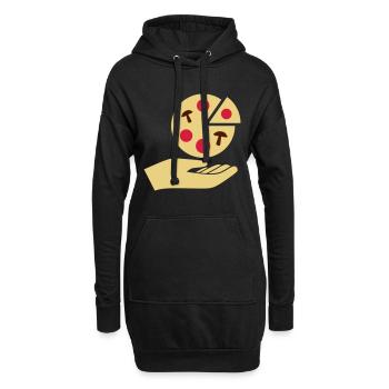 Hand überreicht Pizza mit Salami und Pilzen - Hoodie-Kleid - Schwarz - Vorne