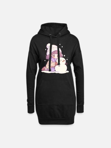 Cute Christmas Snowman Girl Winter Design - Hoodie Dress - black