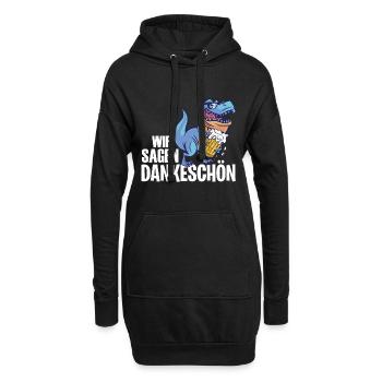 Dankeschön, Dino, Bier, Spruch, Cartoon, Lustig - Hoodie-Kleid - Schwarz - Vorne
