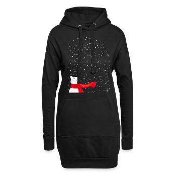Schneekatze weiß - Hoodie-Kleid - Schwarz - Vorne