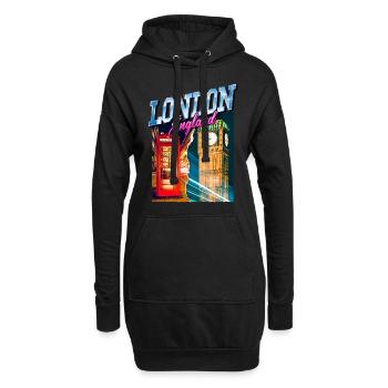 London England UK Stadt Skyline Vintage Retro - Hoodie-Kleid - Schwarz - Vorne