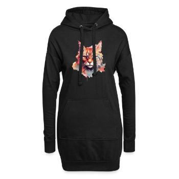 Katze - Hoodie-Kleid - Schwarz - Vorne