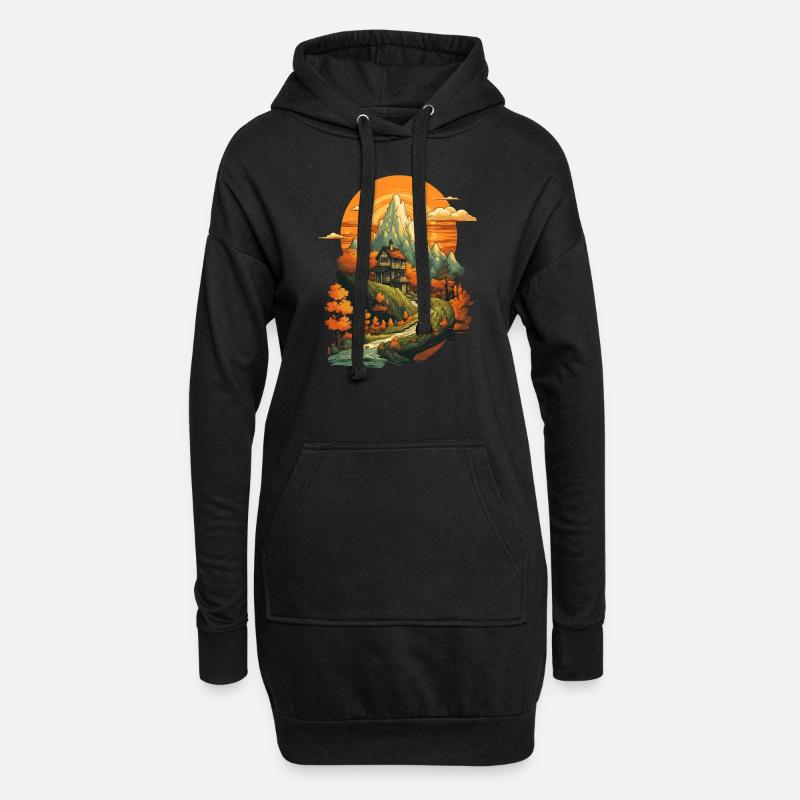 Herbstliche Landschaft - Hoodie-Kleid - Schwarz