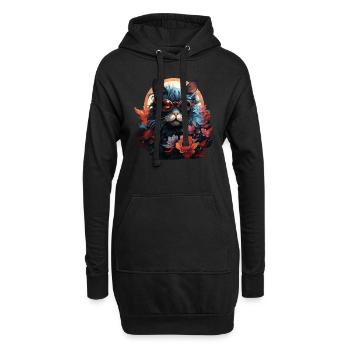 Katze - Hoodie-Kleid - Schwarz - Vorne
