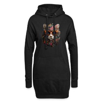 Katze - Hoodie-Kleid - Schwarz - Vorne