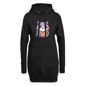 Raton laveur - Style Kawaii - Sweat-shirt à capuche long Femme - noir - Devant