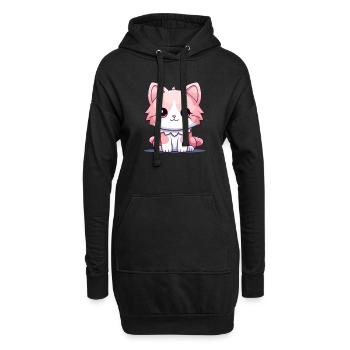 Katze - Kawaii Style - Hoodie-Kleid - Schwarz - Vorne