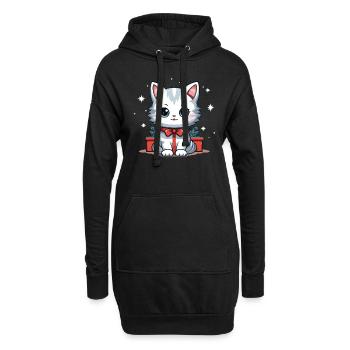 Design de Noël de chat - Style Kawaii - Sweat-shirt à capuche long Femme - noir - Devant