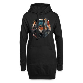 Wolf - Illustration - Hoodie-Kleid - Schwarz - Vorne