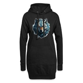 Wolf - Illustration - Hoodie-Kleid - Schwarz - Vorne