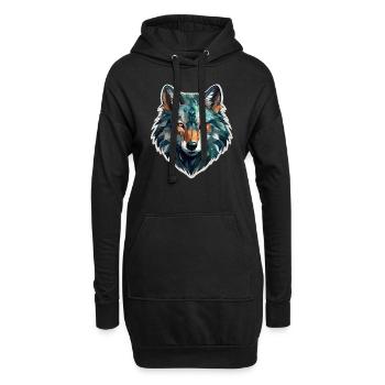 Wolf - Illustration - Hoodie-Kleid - Schwarz - Vorne