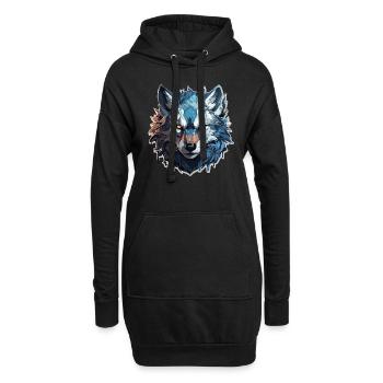 Wolf - Illustration - Hoodie-Kleid - Schwarz - Vorne