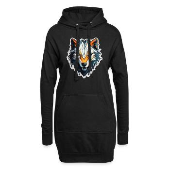 Loup - Illustration - Sweat-shirt à capuche long Femme - noir - Devant